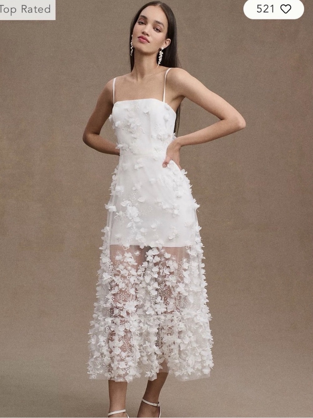 Helsi White Floral Appliqué Midi Dress with Sheer Overlay
